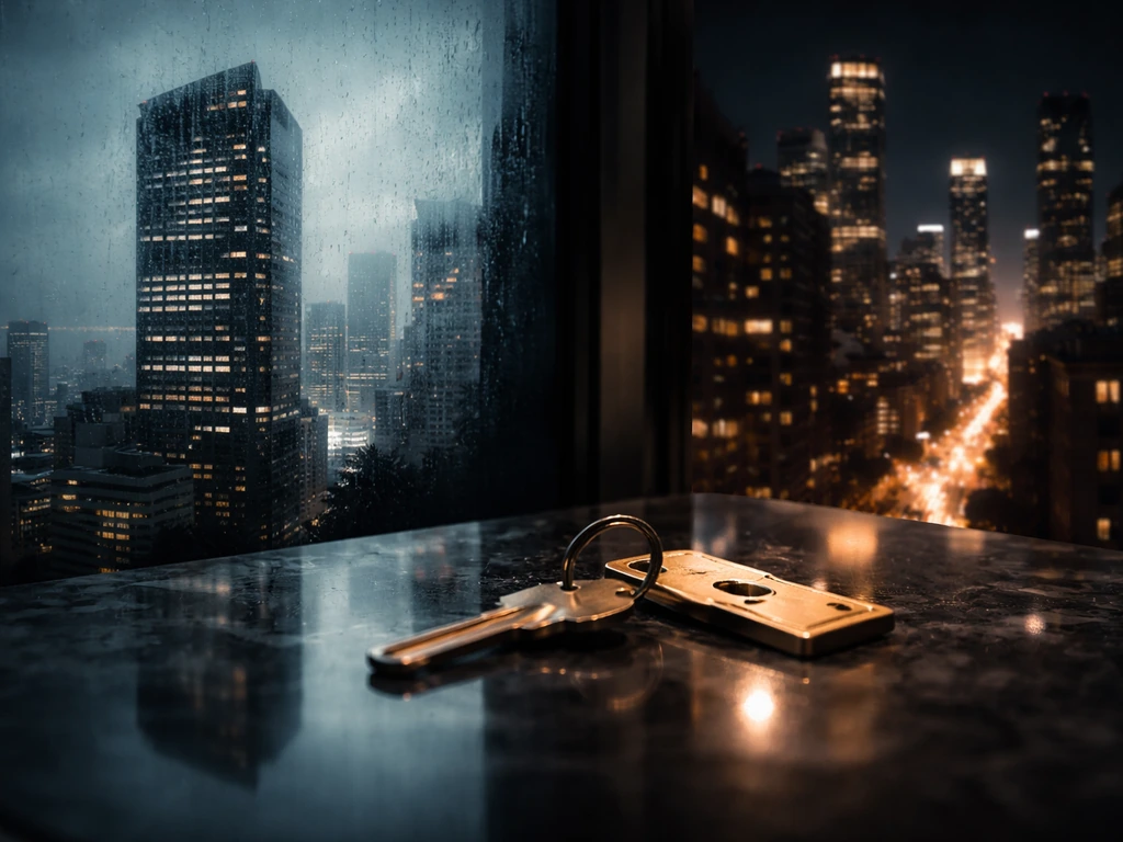 Moody split city-night scene with keys and dark marble, suggesting high-value cross-border real-estate wealth.