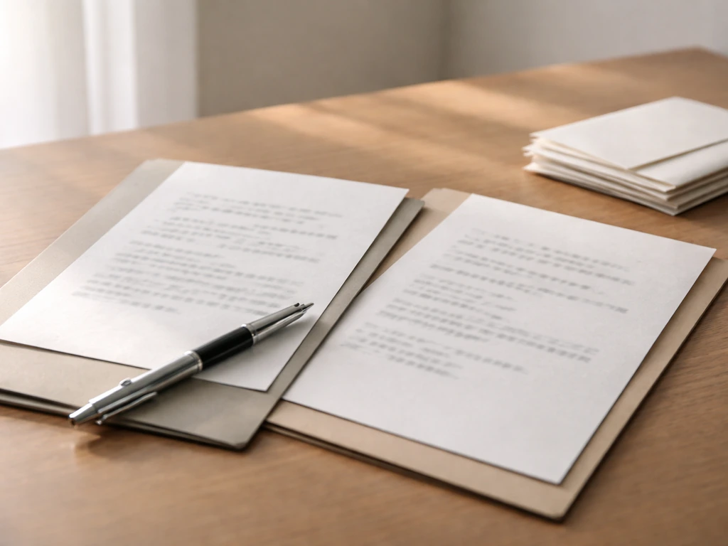 Close-up of Japanese-looking documents and a pen on a desk, suggesting matching identities without showing any person