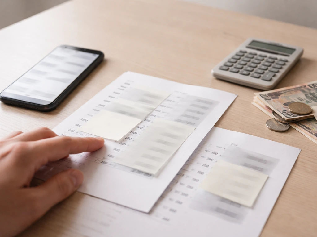 Minimal desk scene with phone, calculator, blurred documents, and yen money to symbolize verifying an estimate