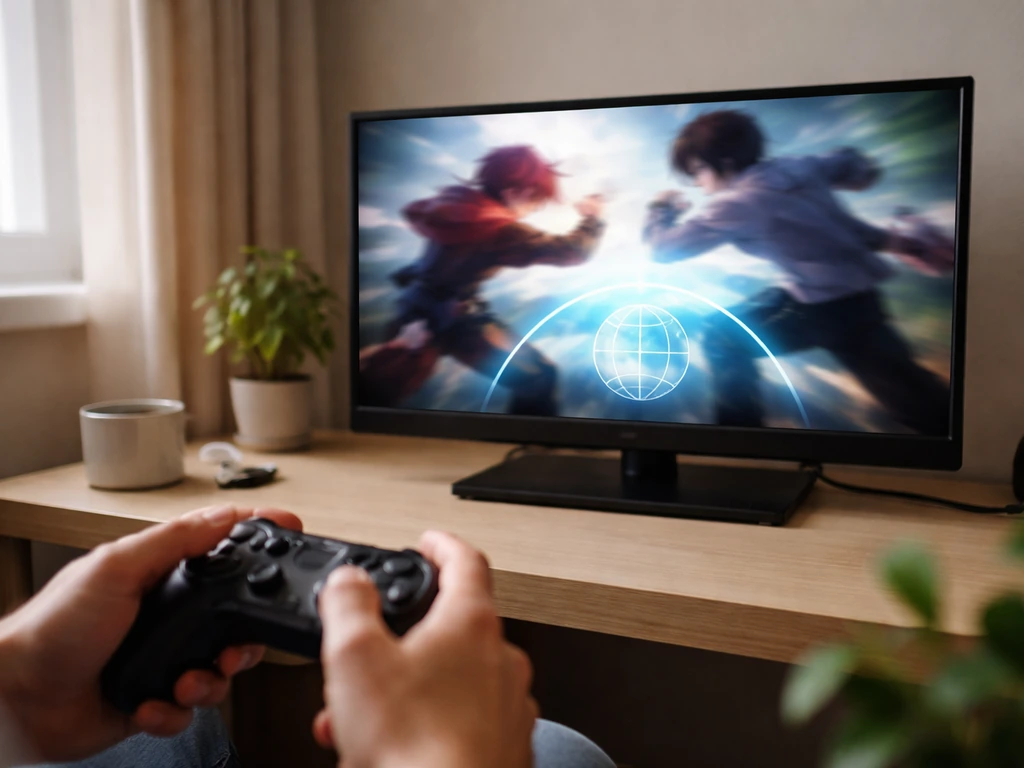 Minimal scene showing an anime-themed streaming device and a global-style map globe vibe
