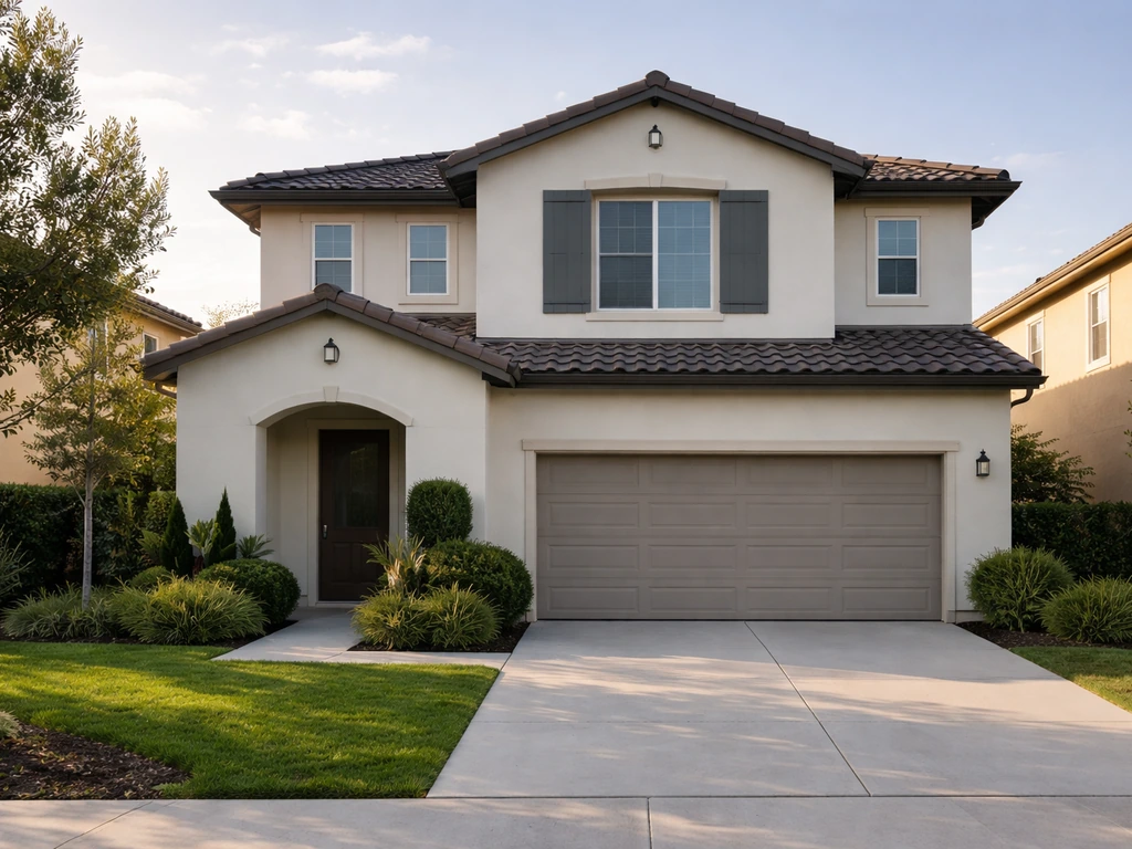A modern suburban house exterior in warm light, evoking an Irvine California home purchase.