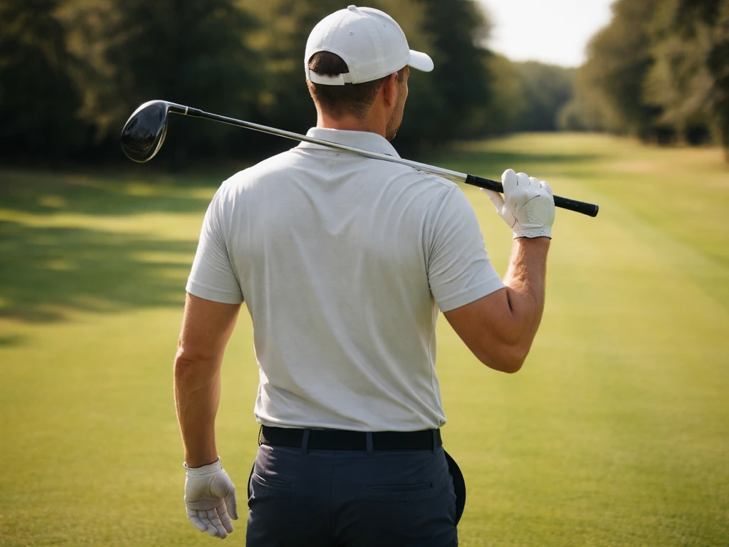 Close-up of a golfer in tournament attire on a golf course, suggesting Ken Tanigawa identity cues.