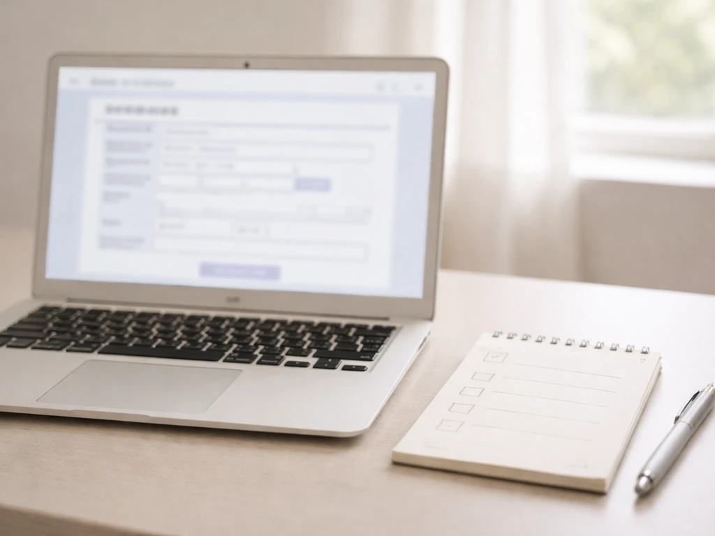Minimal photo-style mockup of a Japanese property registry search page with a blank checklist overlay.