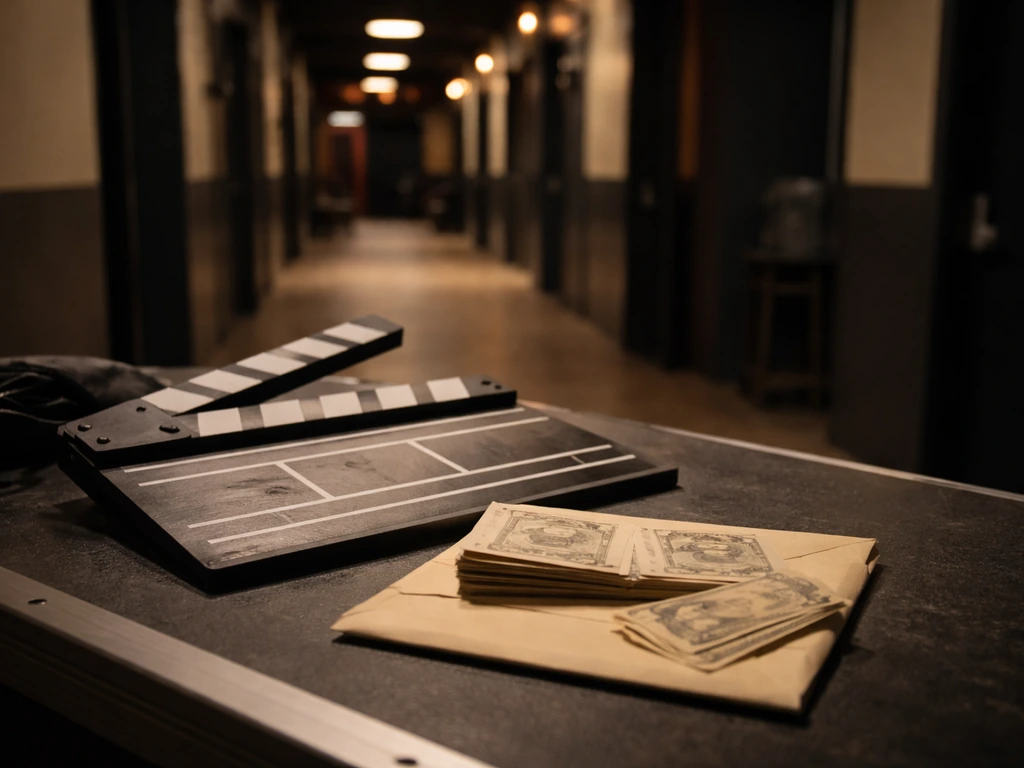 Open clapboard and production desk with staged tickets and an envelope, symbolizing acting income sources.